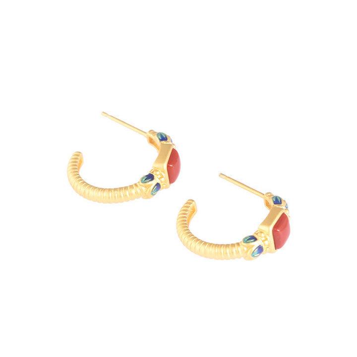 Ohrstecker aus 925er-Sterlingsilber, roter Achat, Lotus, Selbstvertrauen, Ruhe