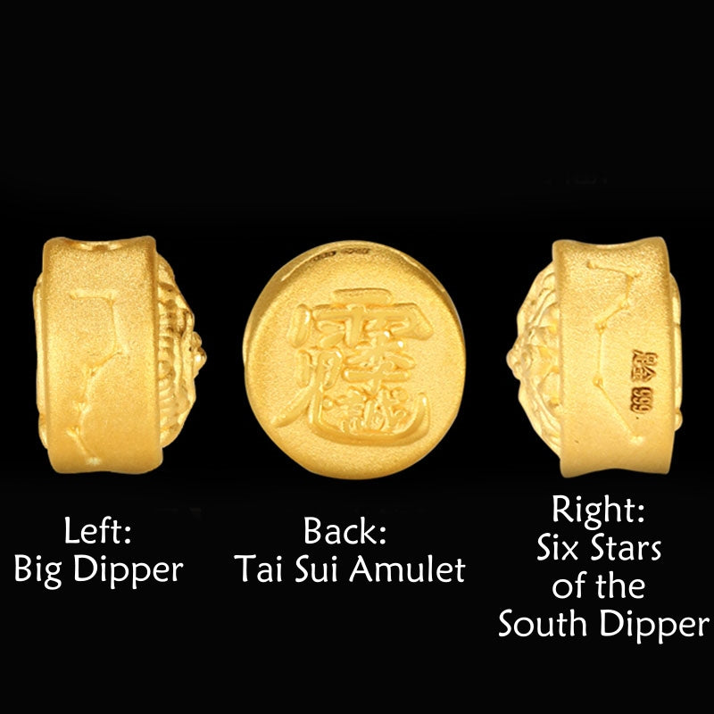 Buddha Stones Jahr des Drachen 999 Gold Tai Sui Amulett Big Dipper Luck Handgefertigtes Armband