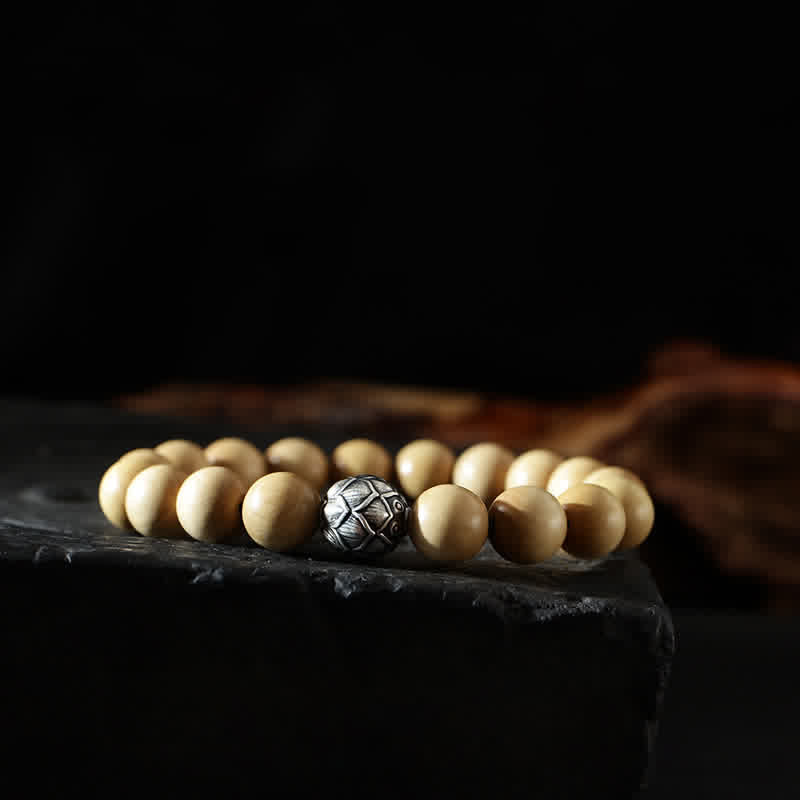 Tibet-Pfirsichholz-Lotus-Zinnober-Bagua-Yin-Yang-Glück-Reichtum-Armband
