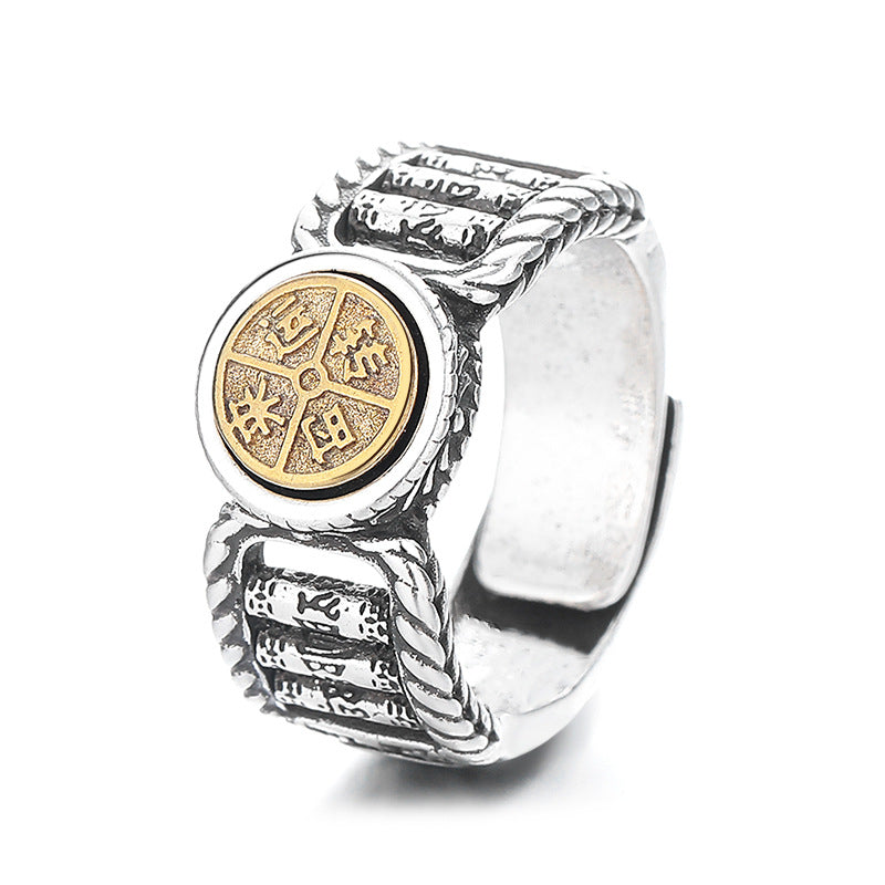 Buddha Stones, tibetischer Om Mani Padme Hum, geschnitztes Design, Kupfermünze, Reinheit, drehbarer Ring