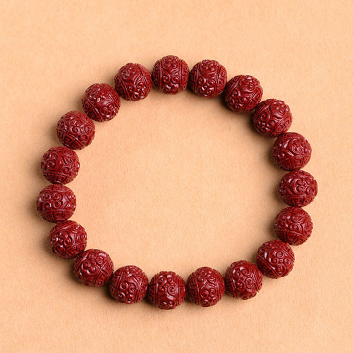 Armband mit Buddha Stonesn, natürlichem Zinnober, Om Mani Padme Hum Bundmuster, Lotus-Segen