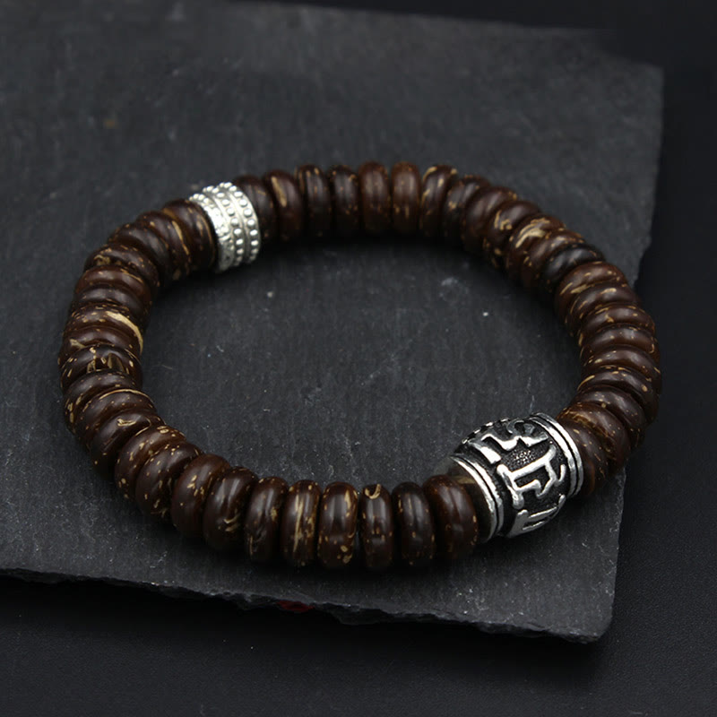 Buddha Stones Natürliches tibetisches Om Mani Padme Hum Positive Armband aus Kokosnussschale