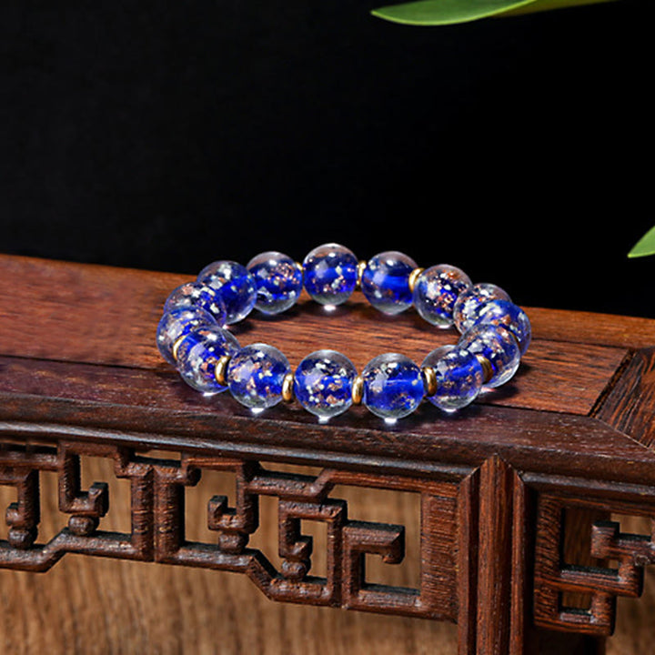 Buddha Stones Gold Schlucktier Familie Charm Leuchtendes fluoreszierendes Liuli-Glasperlen-Erfolgsarmband