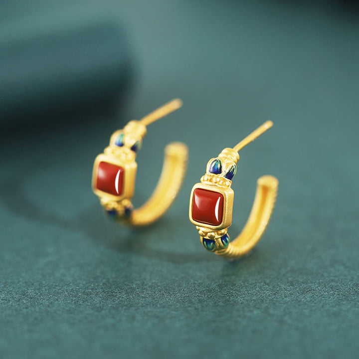 Ohrstecker aus 925er-Sterlingsilber, roter Achat, Lotus, Selbstvertrauen, Ruhe