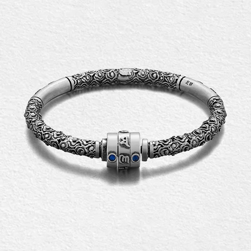 Buddha Stones 990 Sterling Silber Tibetische Glückswolken Om Mani Padme Hum Gravur Kreativität Armband Armreif
