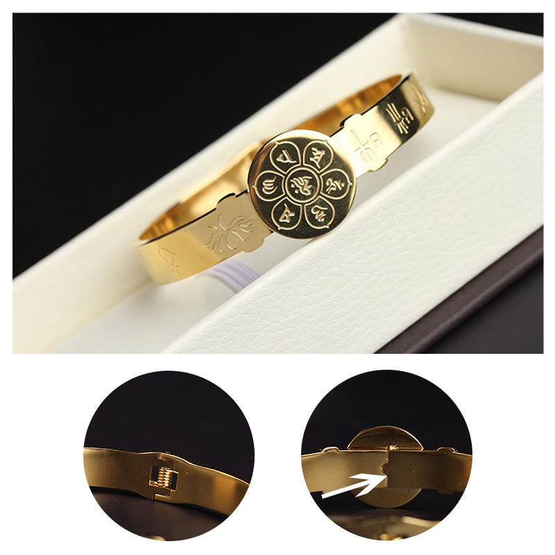 Buddha Stones, Yin Yang, Lotus, Om Mani, Padme Hum, Mantra, Titanstahl, Harmonie-Armband