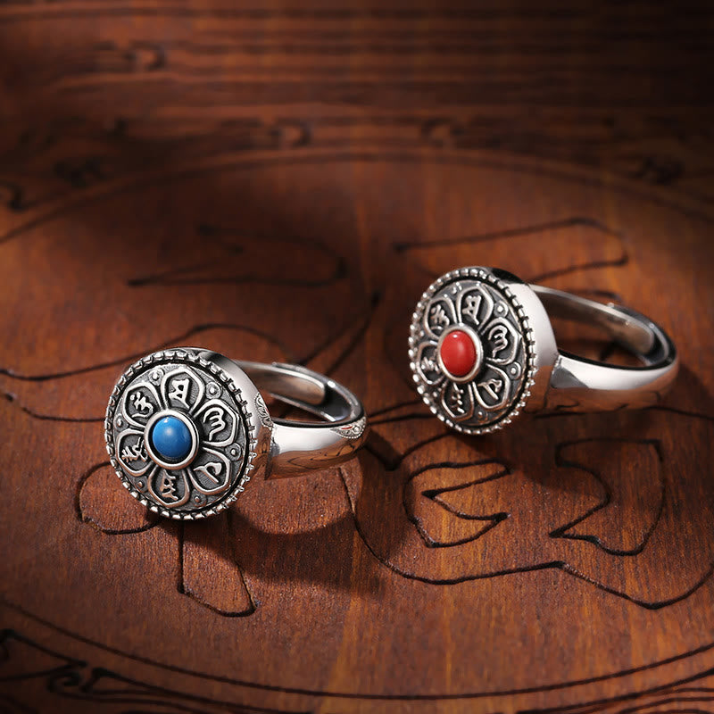 Buddha Stones Tibetischer Om Mani Padme Hum Peace drehbarer Ring