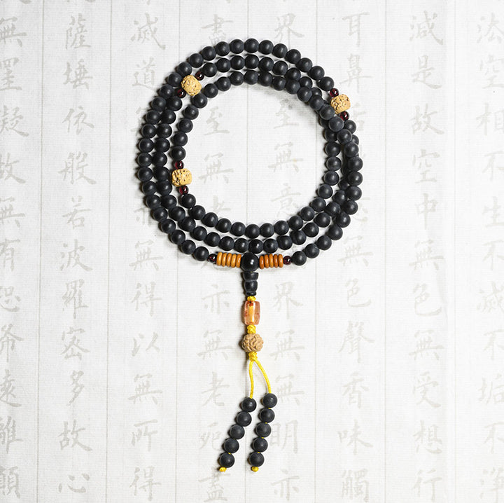 Buddha Stones Tibetisches Mala-Zypressen-Bodhi-Samen-Heilarmband aus rotem Achat