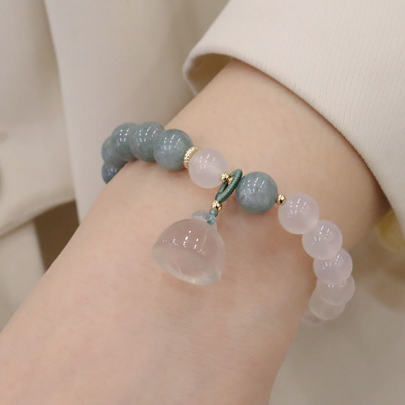 Buddha Stones Weiß Achat-Jade-Lotusblumen-Friedensschnallen-Schutzarmband