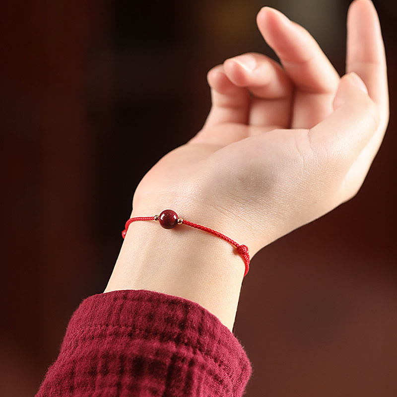 Buddha Stones Natural Lucky Cinnabar Bead Blessing String Armband Fußkettchen