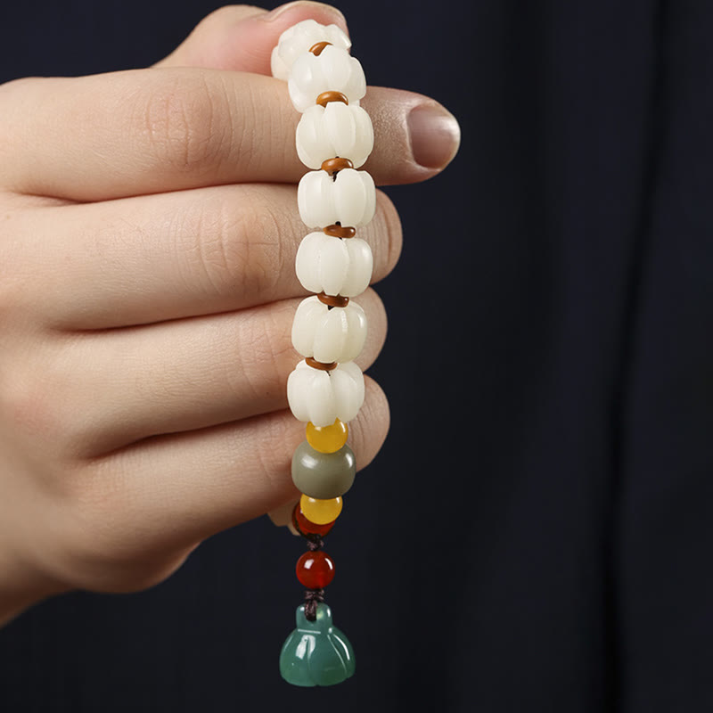 Natürliches Bodhi-Samen-Rotachat-Bodhi-Ruheharmonie-Gravur-Kürbisperlen-Lotus-Armband