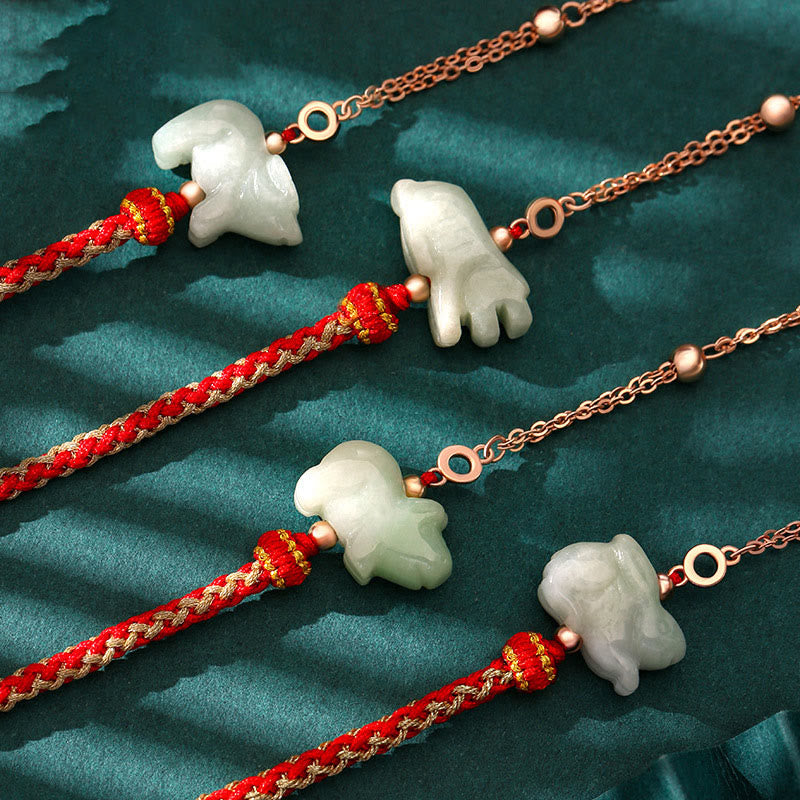 Buddha Stones 925 Sterling Silber Jahr des Drachen Chinesisches Sternzeichen Jade Glückskettenarmband