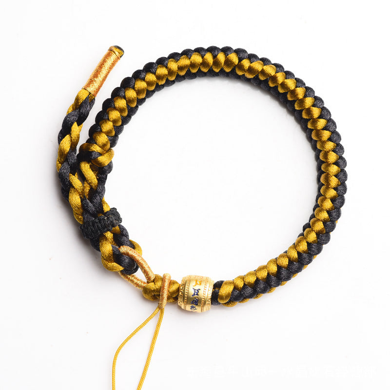 Buddha Stones Handgefertigtes tibetisches Armband mit Drachenschuppen-Seil, Om Mani Padme Hum, Reinheit aus tibetischem Schwarzgold