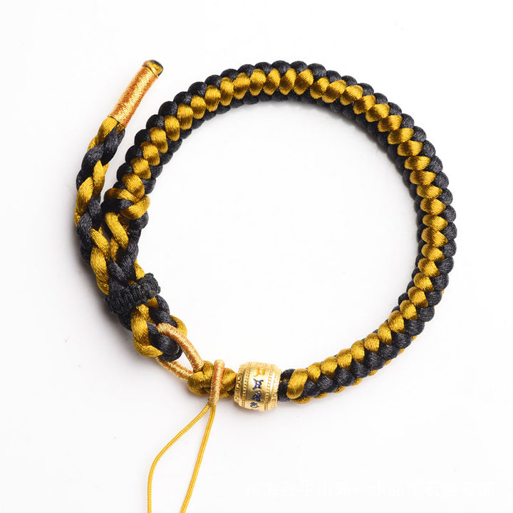 Buddha Stones Handgefertigtes tibetisches Armband mit Drachenschuppen-Seil, Om Mani Padme Hum, Reinheit aus tibetischem Schwarzgold
