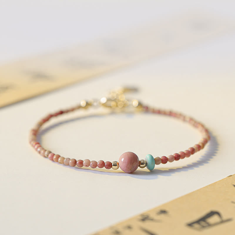 Buddha Stones 14K vergoldetes natürliches Rhodonit-Liebesenergie-Kettenarmband