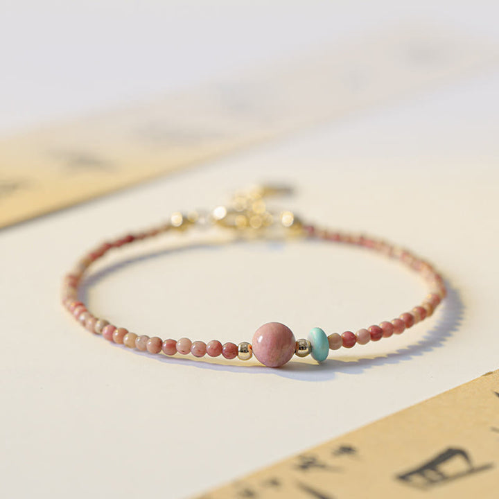 Buddha Stones 14K vergoldetes natürliches Rhodonit-Liebesenergie-Kettenarmband