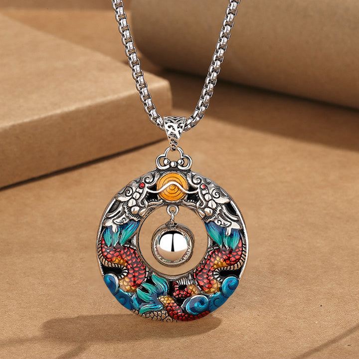 Buddha Stones Jahr des Drachen Bunte doppelte Drachen spielen Perlen Kupfer Schutz Halskette Anhänger