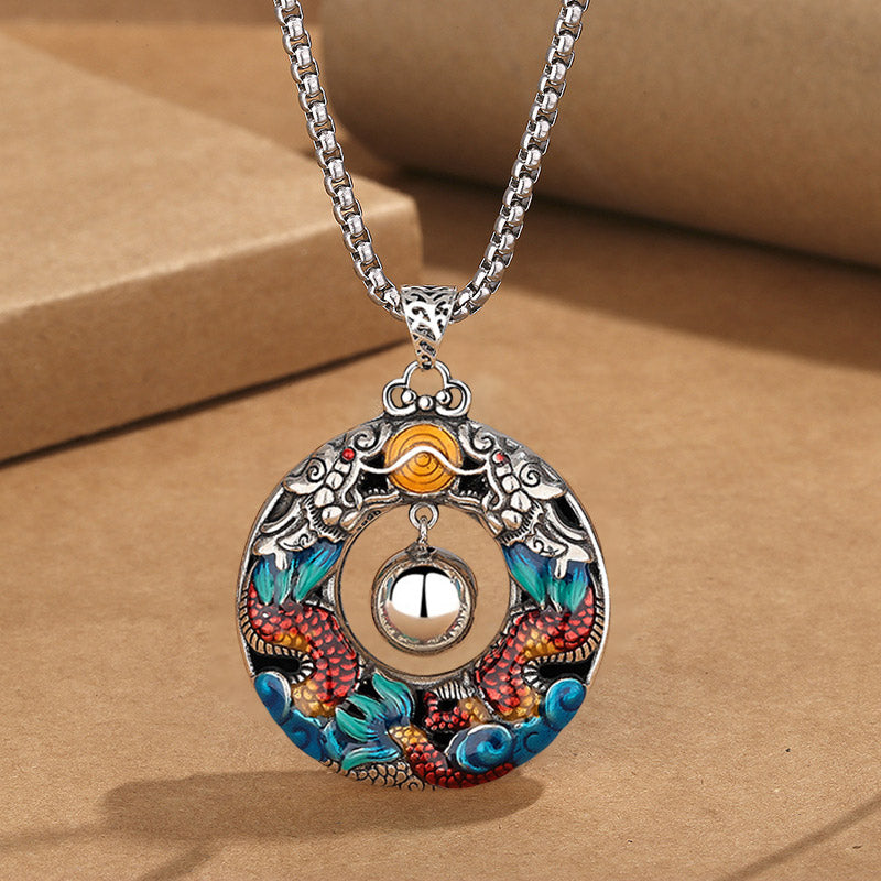 Buddha Stones Jahr des Drachen Bunte doppelte Drachen spielen Perlen Kupfer Schutz Halskette Anhänger