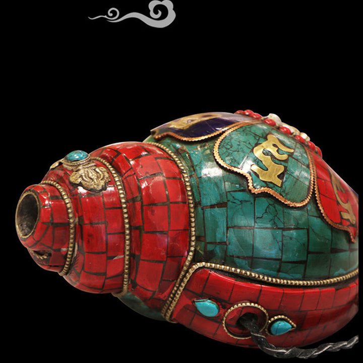 Tibetische handgemachte Shankha Om Mani Padme Hum Buddha Muschel Glücksdekoration