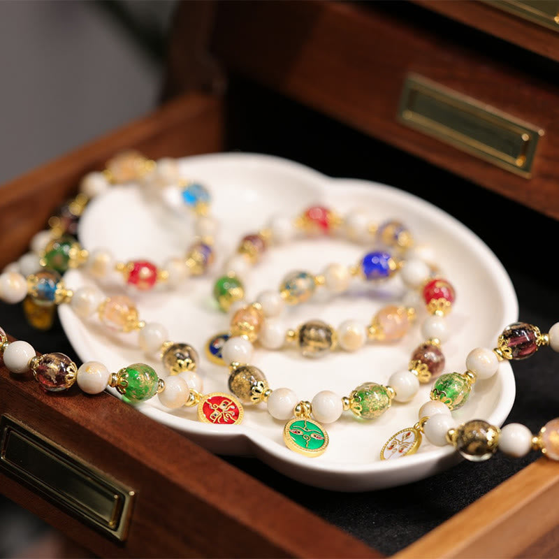 Buddha Stones, tibetische fünf Gott des Reichtums, Glück, Liuli, Glasperlen, Weihrauch, Asche, Porzellanperlen, Charm-Armband
