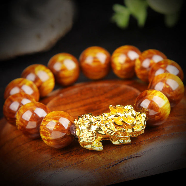 Buddha Stones Lucky Golden Tiger Eye Reichhaltiges Pixiu-Armband