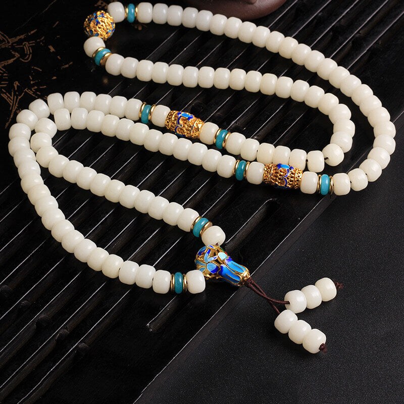 Buddha Stones Natürliches Weiß Bodhi-Samen-Mala-Armband mit 108 Perlen
