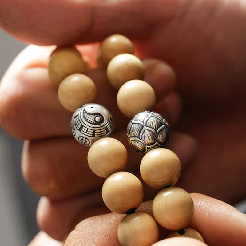Tibet-Pfirsichholz-Lotus-Zinnober-Bagua-Yin-Yang-Glück-Reichtum-Armband
