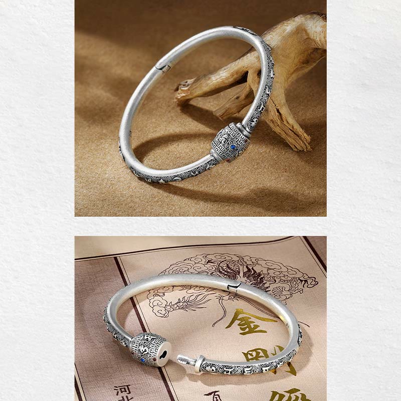 Buddha Stones 990 Sterling Silber Tibetische Glückswolken Om Mani Padme Hum Gravur Kreativität Armband Armreif
