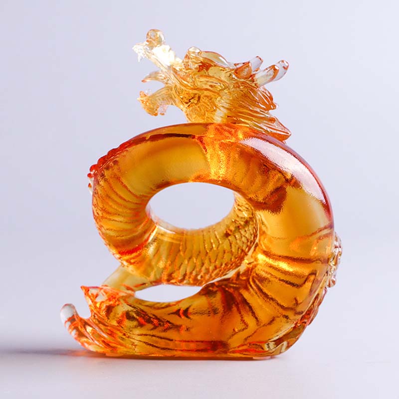 Buddha Stones, Jahr des Drachen, handgefertigt, chinesischer Tierkreis, gelber Drache, Liuli, Kristallkunstwerk, Schutz, Dekoration für Zuhause und Büro
