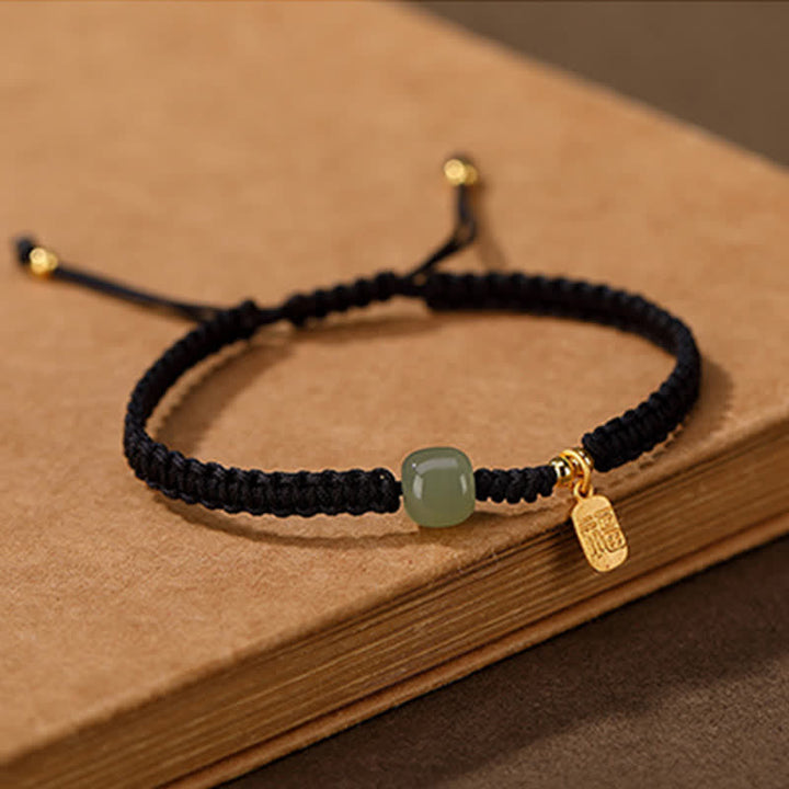 Buddha Stones 925 Sterling Silber Hetian Jade Segen Reichtum rote Schnur Armband