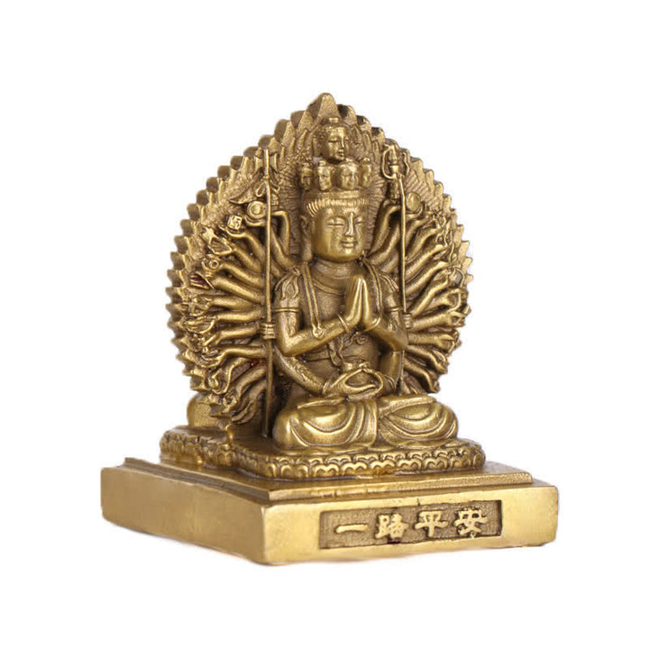 Chenrezig Tausendhändige Avalokitesvara-Figur, doppelseitiger Kuan-Yin-Bodhisattva-Schutz, massive Kupferstatue, Dekoration