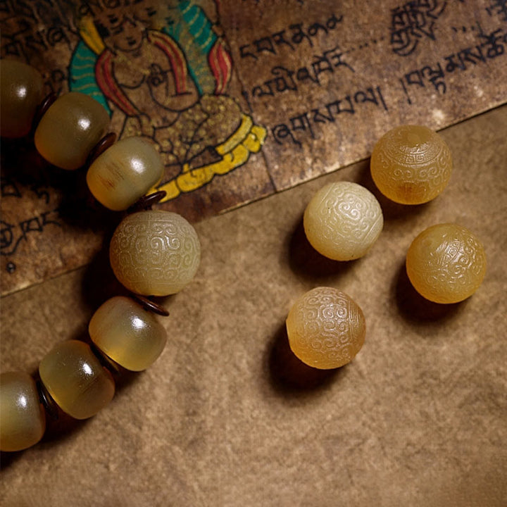 Buddha Stones Handgefertigtes tibetisches Schafhorn-Armband Om Mani Padme Hum Glücksverheißung