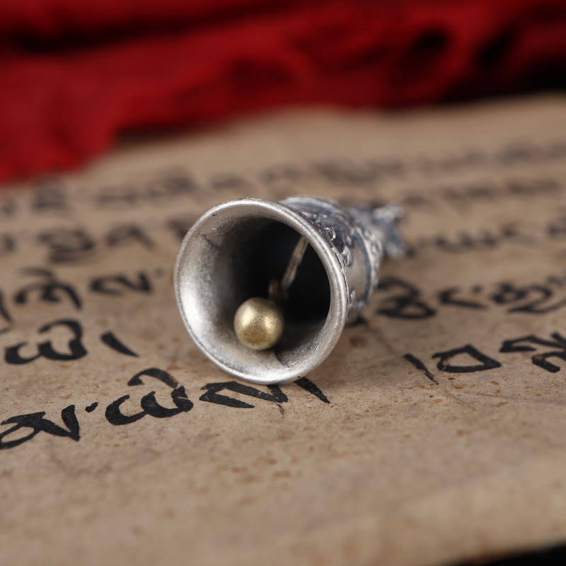 Buddha Stones, Tibet, 925er Sterlingsilber, Om Mani Padme Hum, Dorje-Glocke, Vajra, gravierter Erleuchtungsanhänger, Hängedekoration