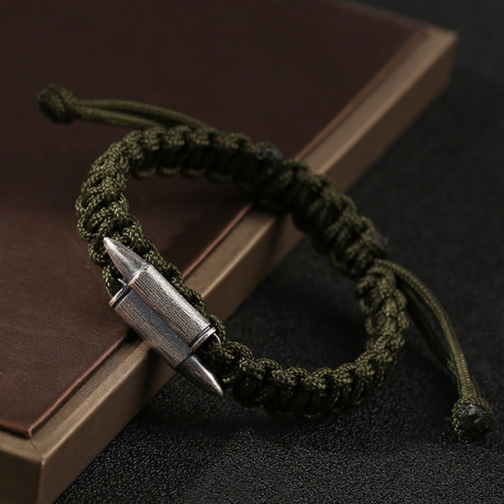 Buddha Stones 925 Sterling Silber Bullet Design geflochtenes Seilarmband