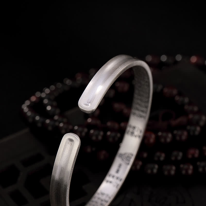 Buddha Stones 999 Sterling Silber Sechs wahre Worte Herz Sutra Schutz Armband Armreif