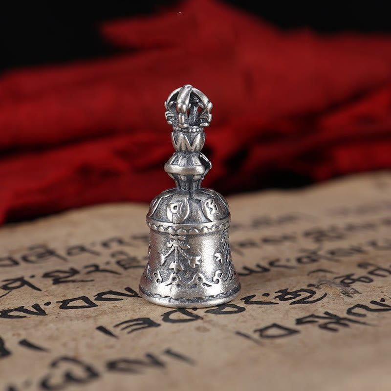 Buddha Stones, Tibet, 925er Sterlingsilber, Om Mani Padme Hum, Dorje-Glocke, Vajra, gravierter Erleuchtungsanhänger, Hängedekoration