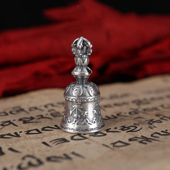 Buddha Stones, Tibet, 925er Sterlingsilber, Om Mani Padme Hum, Dorje-Glocke, Vajra, gravierter Erleuchtungsanhänger, Hängedekoration