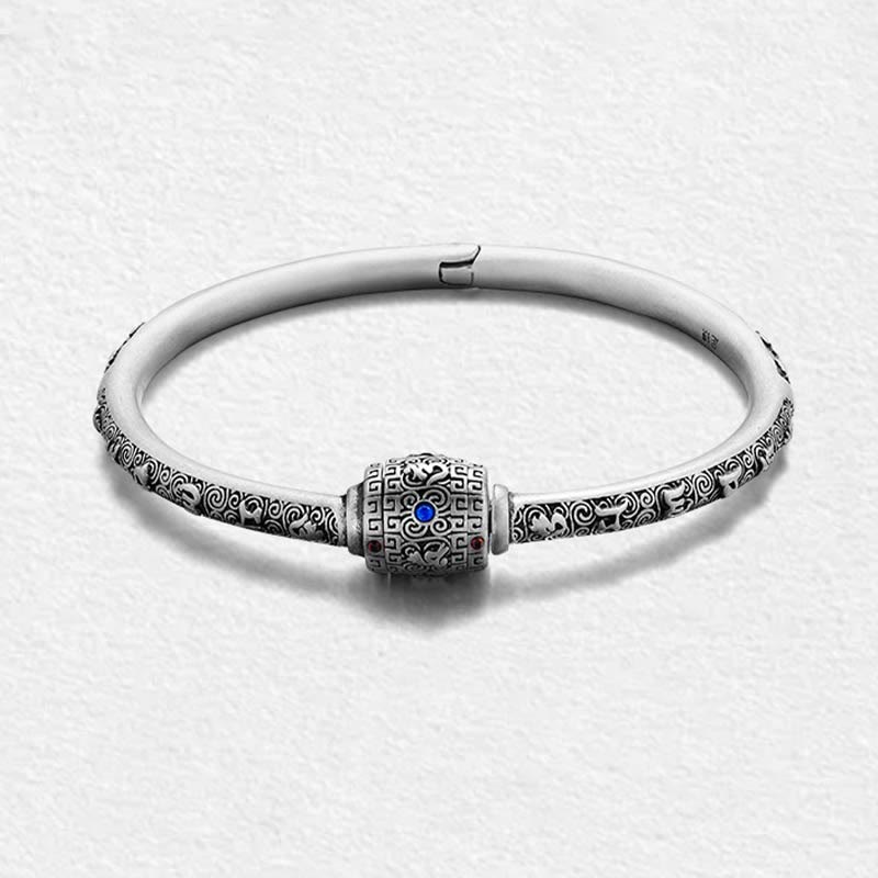 Buddha Stones 990 Sterling Silber Tibetische Glückswolken Om Mani Padme Hum Gravur Kreativität Armband Armreif