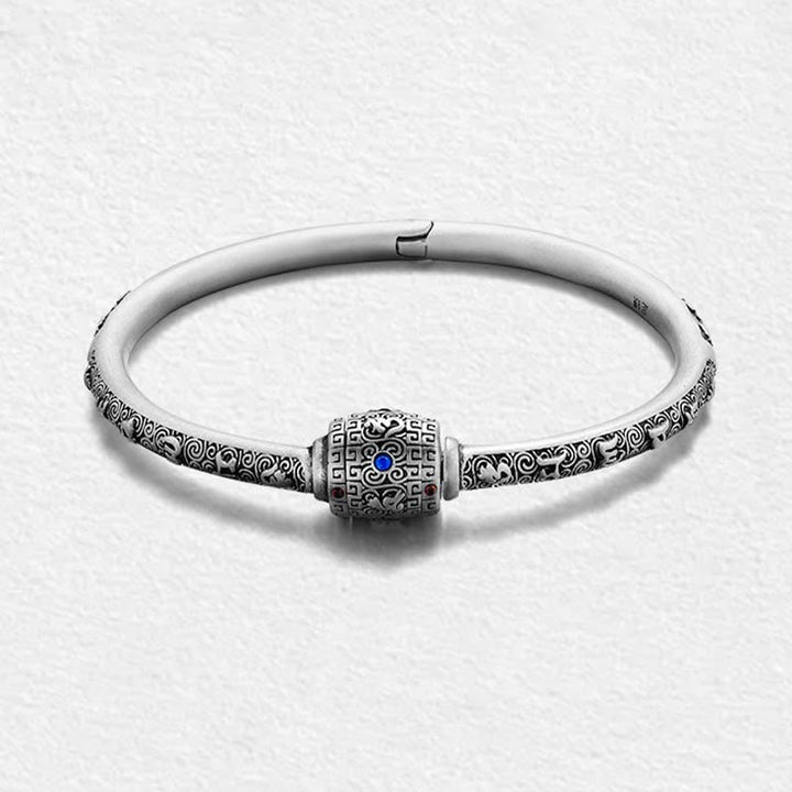 Buddha Stones 990 Sterling Silber Tibetische Glückswolken Om Mani Padme Hum Gravur Kreativität Armband Armreif