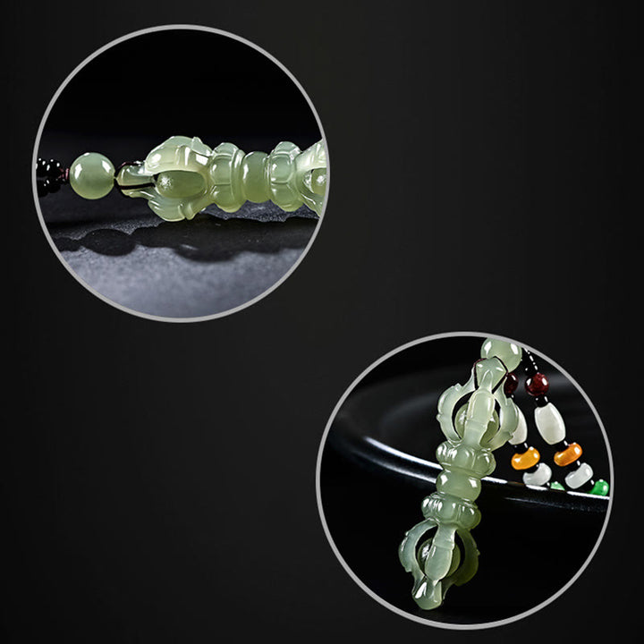 Tibetischer natürlicher Hetian Cyan Jade Weiß Jade Dorje Vajra gravierter Erfolgs-Halskettenanhänger