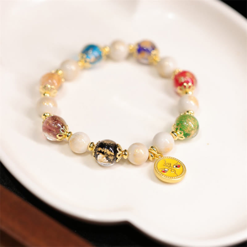 Buddha Stones, tibetische fünf Gott des Reichtums, Glück, Liuli, Glasperlen, Weihrauch, Asche, Porzellanperlen, Charm-Armband