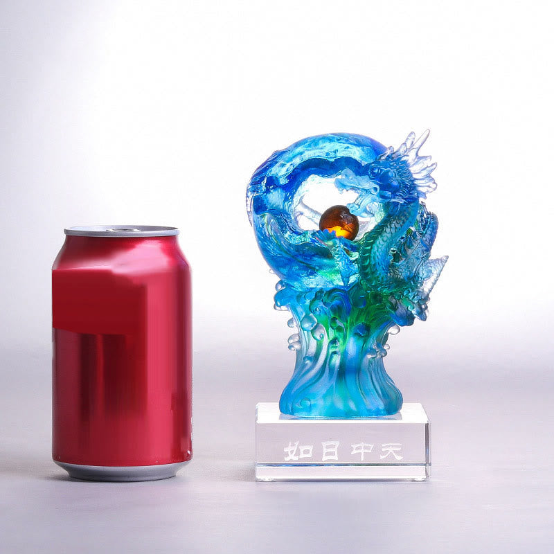 Buddha Stones, handgefertigt, azurblauer Drache, Liuli-Kristall, Kunststück, Erfolg, Schutz, Heimbüro-Dekoration