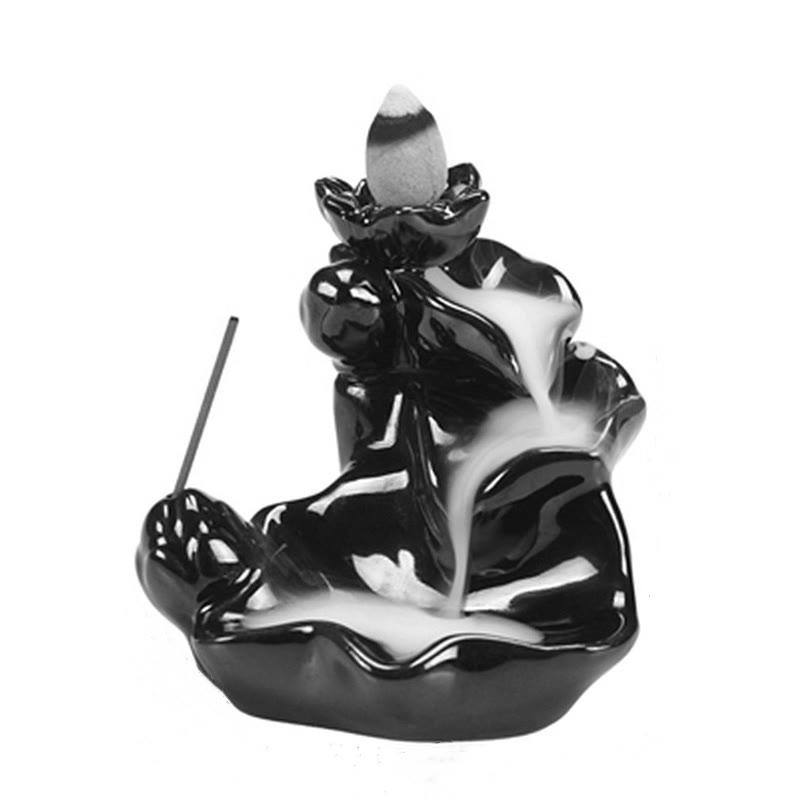 Handgefertigter Wasserfall-Räucherstäbchenhalter mit Rückflusskegel aus Keramik