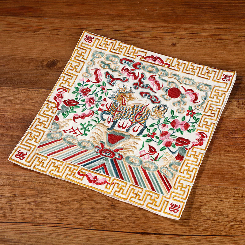 Buddha Stones, Kranich, Phönix, Drache, Kirin, bestickt, Tassenunterlage, Teetasse, Untersetzer, quadratisch, Kung-Fu-Teematte