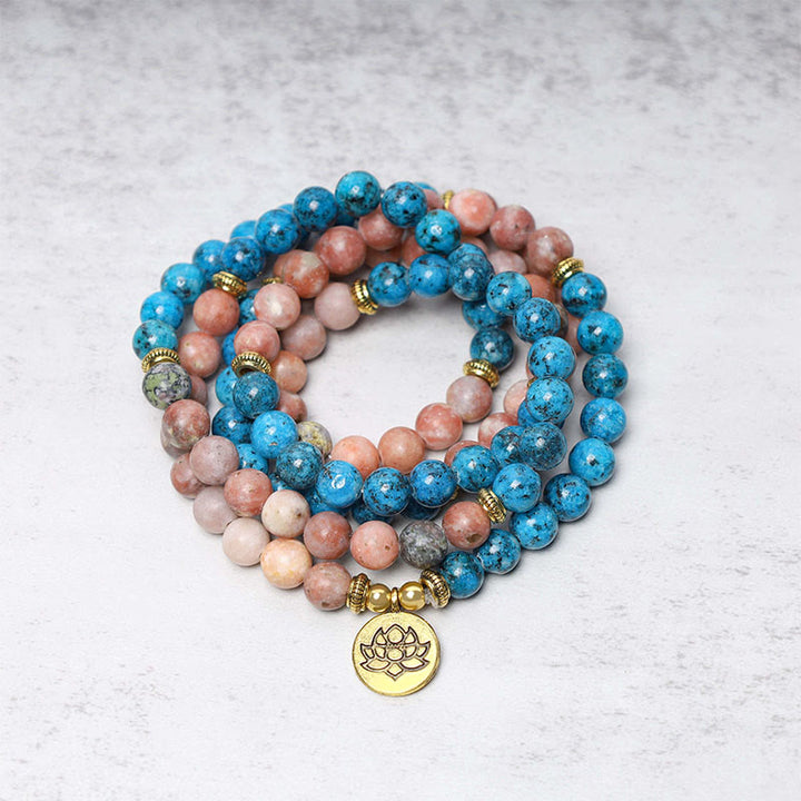 Buddha Stones 108 Mala Perlen Apatit Roter Stein Lotus Meditation Gebetsperlen Armband