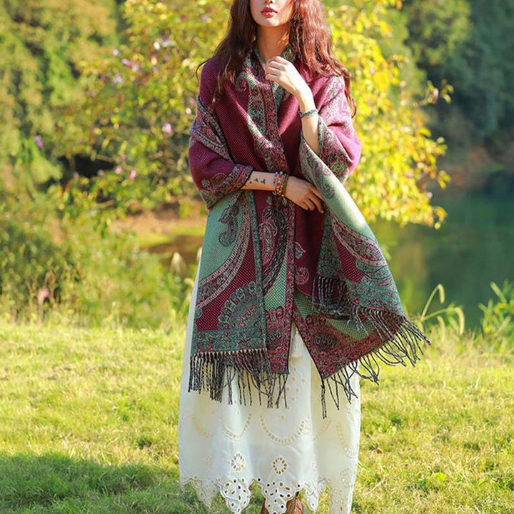 Schal mit Buddha Stonesn, tibetischem Weinlaubmuster-Design, gemütlicher Reiseschal