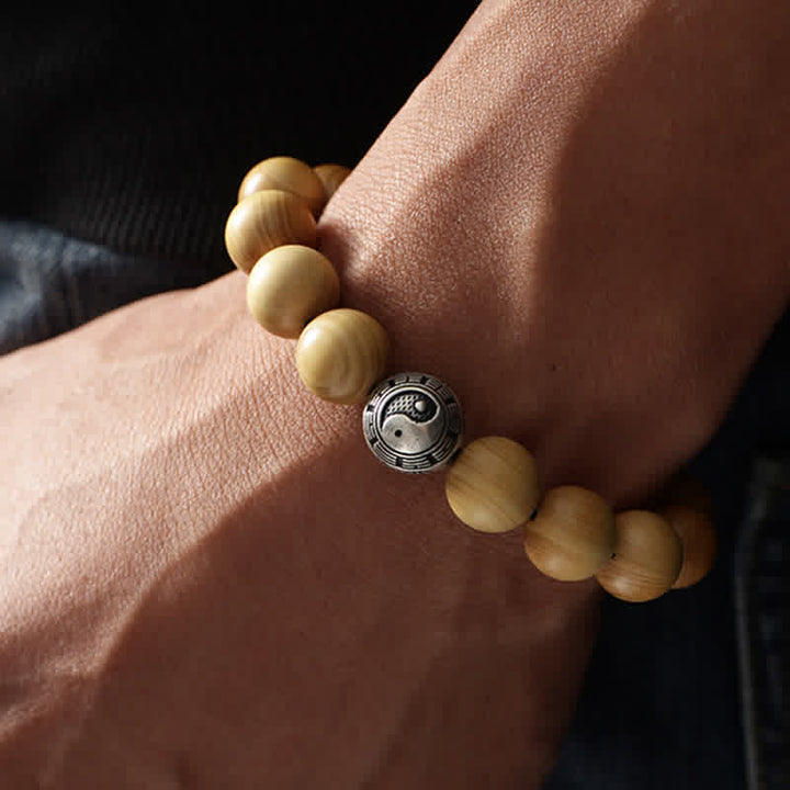 Tibet-Pfirsichholz-Lotus-Zinnober-Bagua-Yin-Yang-Glück-Reichtum-Armband