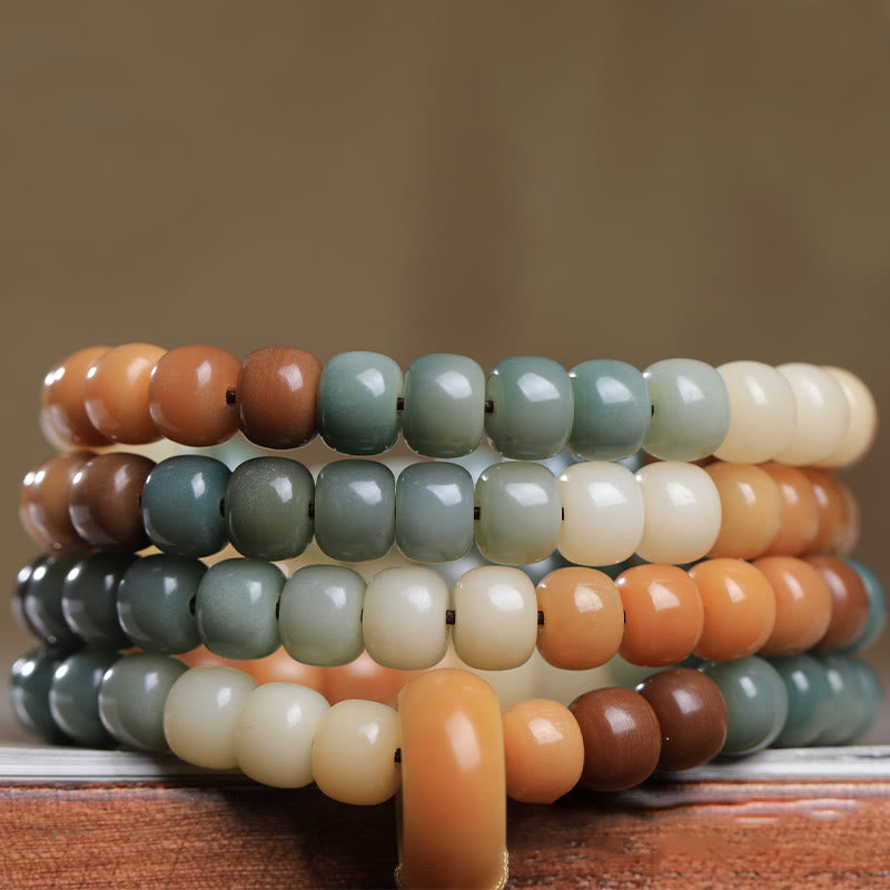 Buddha Stones, 108 Mala-Perlen, Farbverlauf, Bodhi-Samen, grünes Tara-Buddha-Armband mit Gravur „Peace Harmony“.