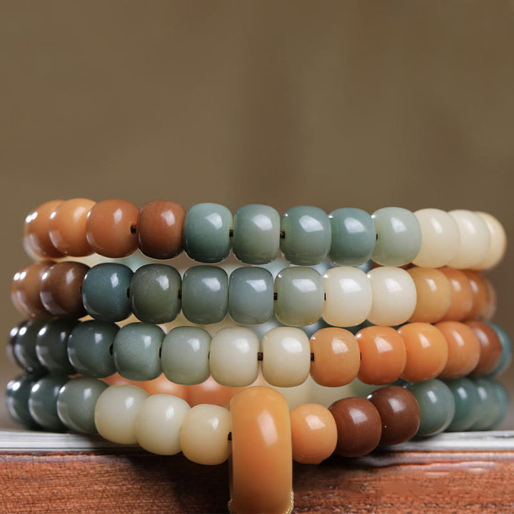 Buddha Stones, 108 Mala-Perlen, Farbverlauf, Bodhi-Samen, grünes Tara-Buddha-Armband mit Gravur „Peace Harmony“.