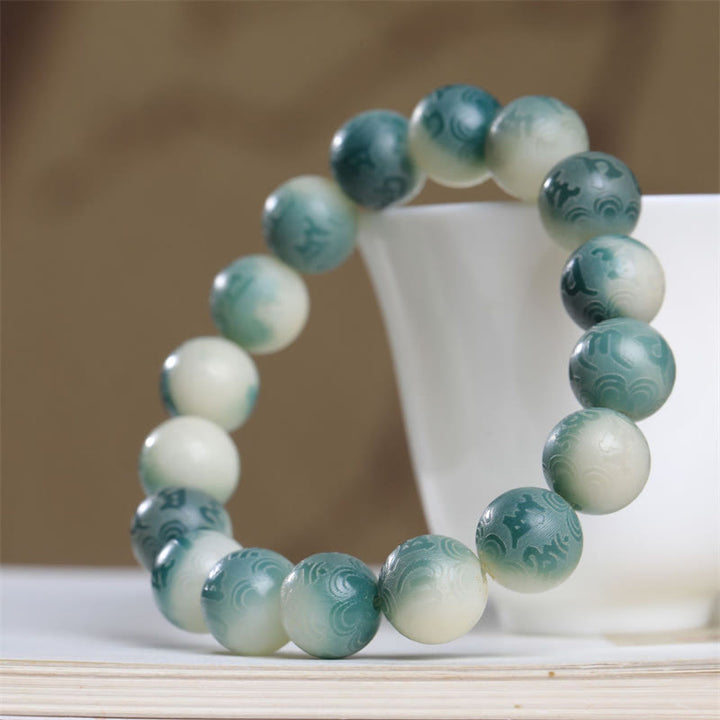 Buddha Stones Bodhi Seed Om Mani Padme Hum Armband mit Gravur „Keep Away Evil Spirits“.